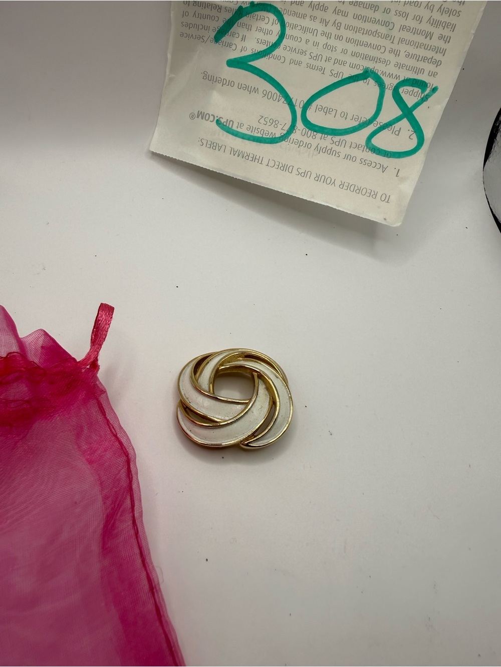 Gold and White Enamel Knot Brooch - Women Jewelry